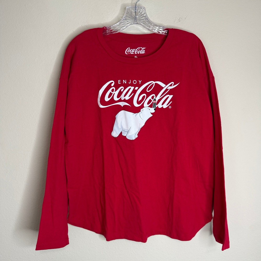 Coca-Cola Shirt Unisex XL Red Polar Bear Long Sleeve Graphic Tee Cotton Logo - Picture 1 of 5